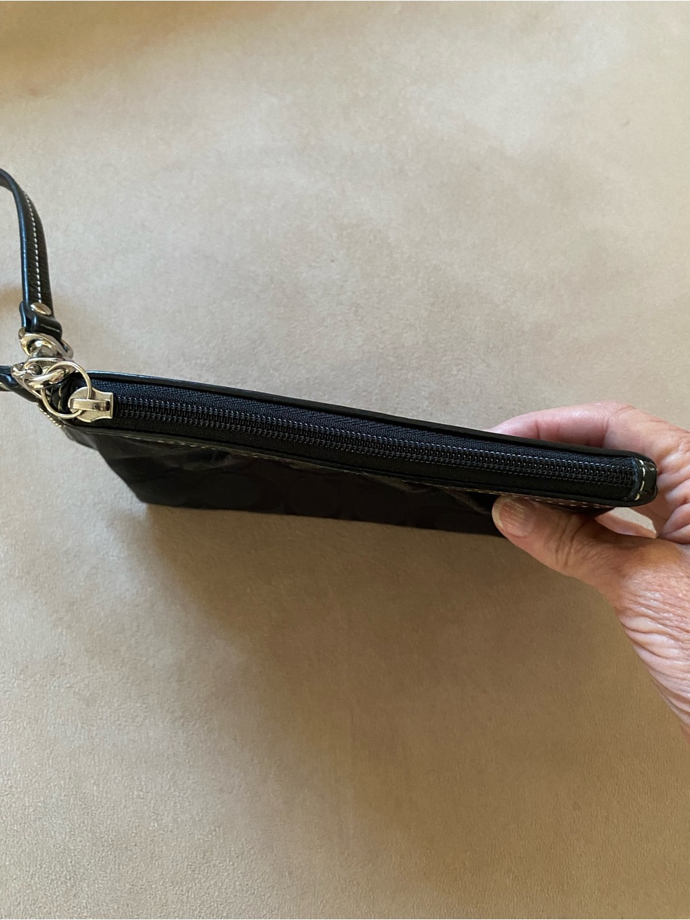Coach Black Signature Jacquard Wristlet with Leather Trim - Picture 4 of 10